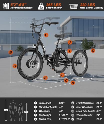 Image of ANCHEER Electric Tricycle for Adults, Peak 600W Folding Electric Trike, 24 inch 499Wh Ebike for Seniors, 15.5MPH Electric Bike, Removable Battery, 3 Wheel, LCD, Rear Differential, Basket