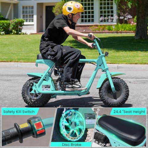 Image of Mini Dirt Bike, 99 CC Gas Powered Mini Bike 4 Stroke Pit Bikes with Led, Off Road Mini Bikes for Kids and Adult, Dirtbike Motorcycle Max Load 200 Lbs, Speed 34.5 KM /H, Easy Pull Start (Teal)