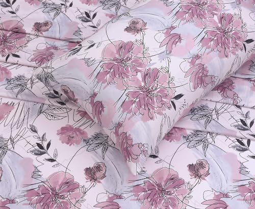 RUVANTI 100% Cotton Split King Sheets Sets for Adjustable Bed, 5 PCs, Soft & Breathable Percale Weave Bedding, Deep Pocket 16", Hotel Standard, Crisp Cool Feel & Durable, Floral Sheet, Lilac Floral