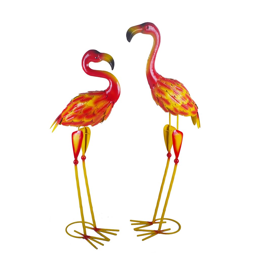 Flamingo Statue Metal Red Flamingo Sculpture Garden Decoration Metal Yard Art for Patio Lawn Backyard Outdoor Decoration,A set of 2