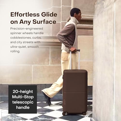 Checked Trunk - 26.8" Zipperless Airline Approved Check In Luggage with Wheels, 80/20 Opening Spinner Suitcase - TSA Lock Rolling Suitcase, Spinner Wheels, Y-Strap - Matte Brown3