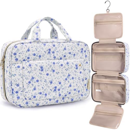 BAGSMART kulturtasche Damen, Kulturbeutel zum Aufhängen, wasserdicht(M) | 28x76cm ausgerollt, 3-5 Tage, 4 Fächer, elastische Bänder, 360° Haken, Doppel-RV, Polyester, Reise & Zuhau