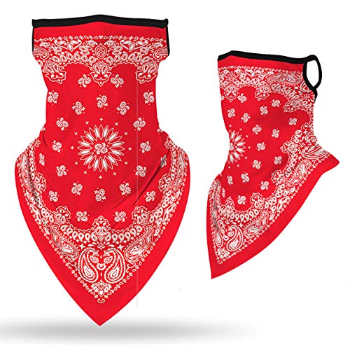 SUMADE Unisex Neck Gaiter Face Mask Women Scarfs with Ear Loops Cooling Neck Gaiter Face Bandana Face Bandana with Ear Loop Mask Scarf with Ear Loops Lined 1 Pack Red Waist Flower