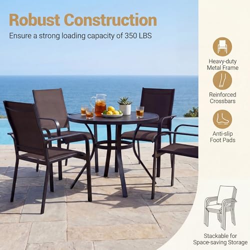 Image of Giantex Patio Chairs Set of 4, Stackable Outdoor Dining Chairs with Breathable & Quick-Dry Mesh Fabric, Armrests, Backrest for All Weather, Lawn, Backyard, Poolside, Porch, 350 LBS Capacity