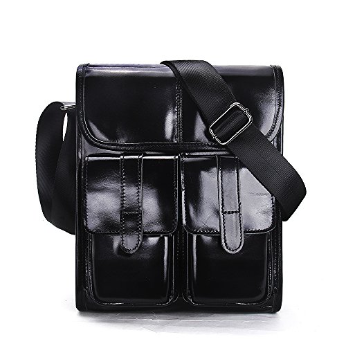Contacts Genuine Leather Men Messenger Crossbody Shoulder Bag Travel Handbag Black