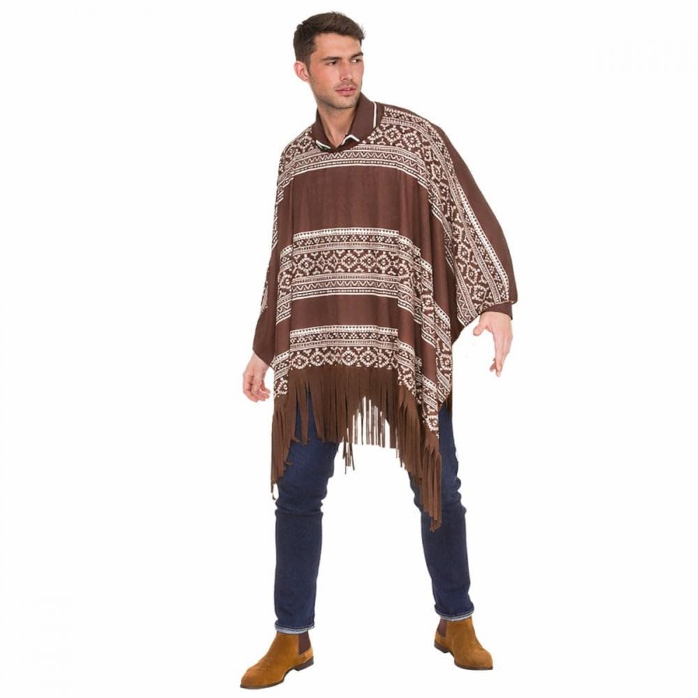 Titch & Timbo Western Cowboy Poncho + Gunslinger Hat & Black Bandana & Accessory Options : Mens Adult Wild West Drifter Gunman Fancy Dress Costume Set (Poncho Only)