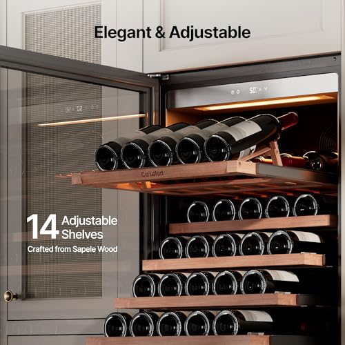 Image of Ca'Lefort 24 Inch Wine Fridge, 166 Bottle Wine Cooler Refrigerator | 69-Inch Tall Wine Cellar, Quiet Inverter Compressor, 40-65F Temperature Control, Display Shelf, Glide-Out Shelves & Drawer