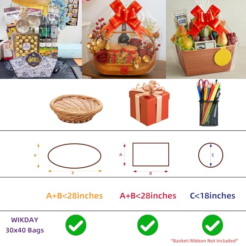 Image of WIKDAY Shrink Wrap Bags for Gift Baskets 10 PCS 30x40 Inches Extra Large | with Twist Ties, Cellophane Bags for Personalized Gift Baskets Wrapping Holiday Gifting Charcuterie Gift Making Auction Items