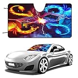 Cool Gamepad Car Windshield Sun Shade Fantasy Outer Space Wildlife Fire Ice Dragon Game Room Design for Most Vehicles 51L x 28W Inch