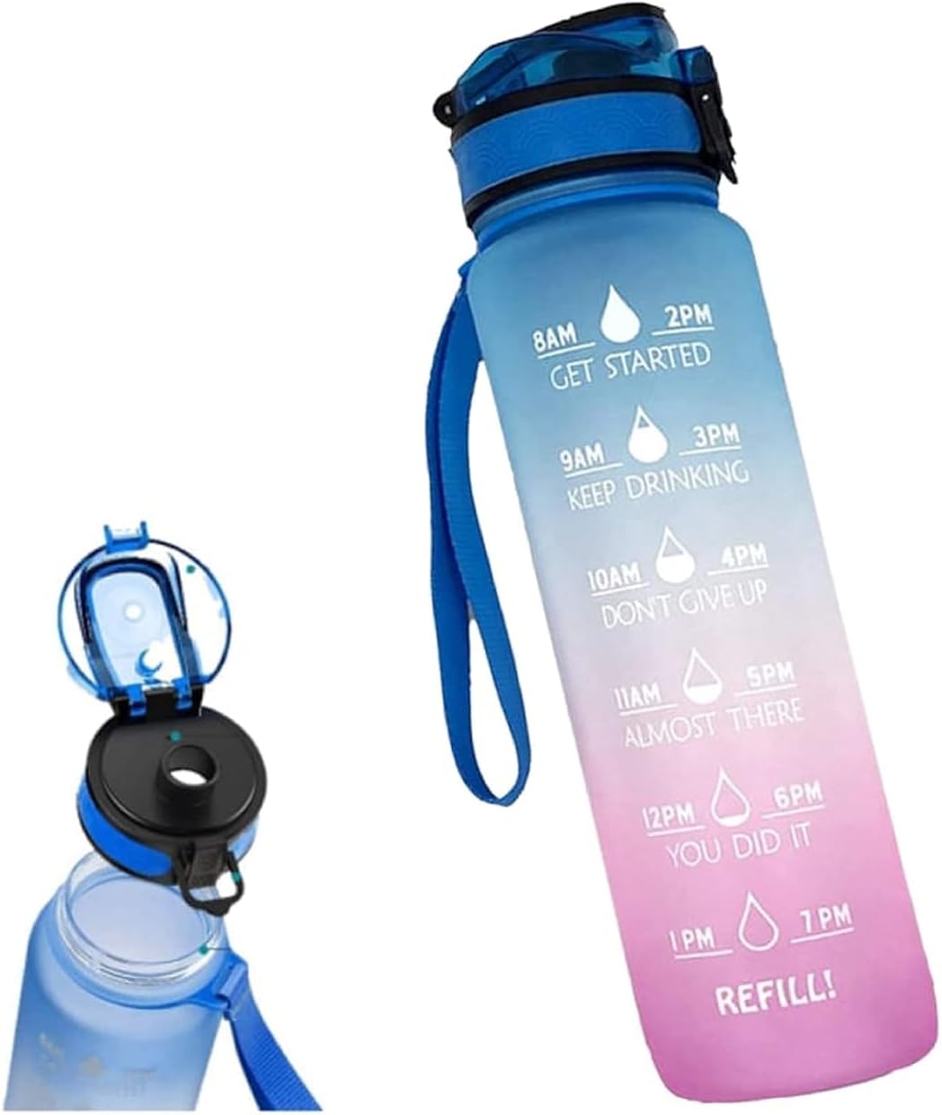 TGT Sports water bottle 1l water bottle with time markings gym bottle bpa free motivational water bottle reusable water bottle for adult and teenager for office gym school camping cycling, multicolor