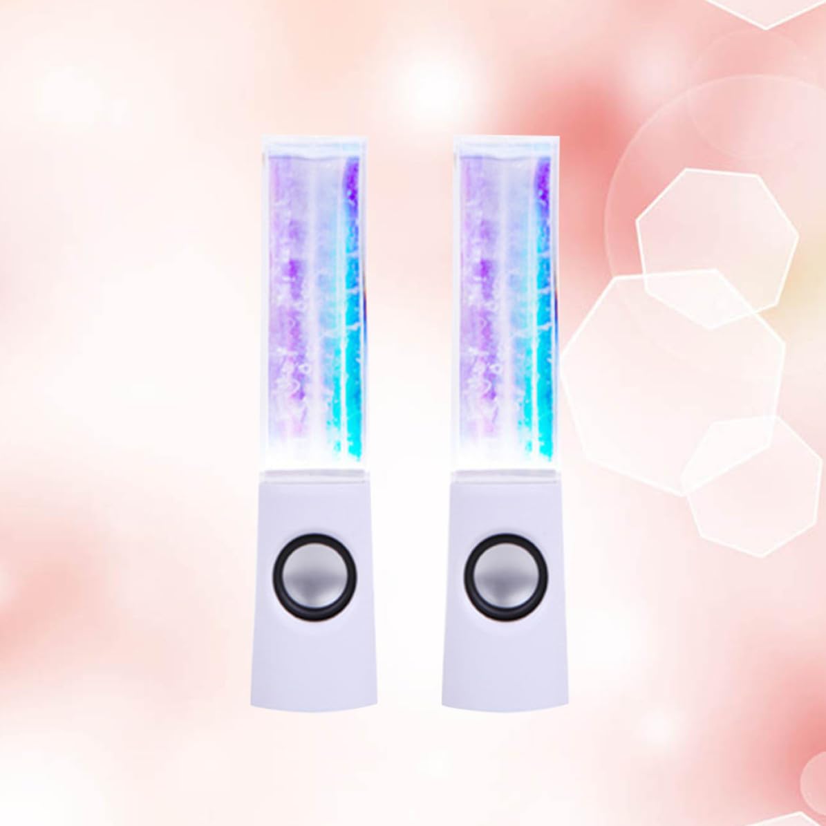 Coppia di Casse Fontana Luci LED Colorate, Altoparlanti Stereo da 2x3w in ABS e Acrilico per Laptop e Smartphone, per Party e Picnic