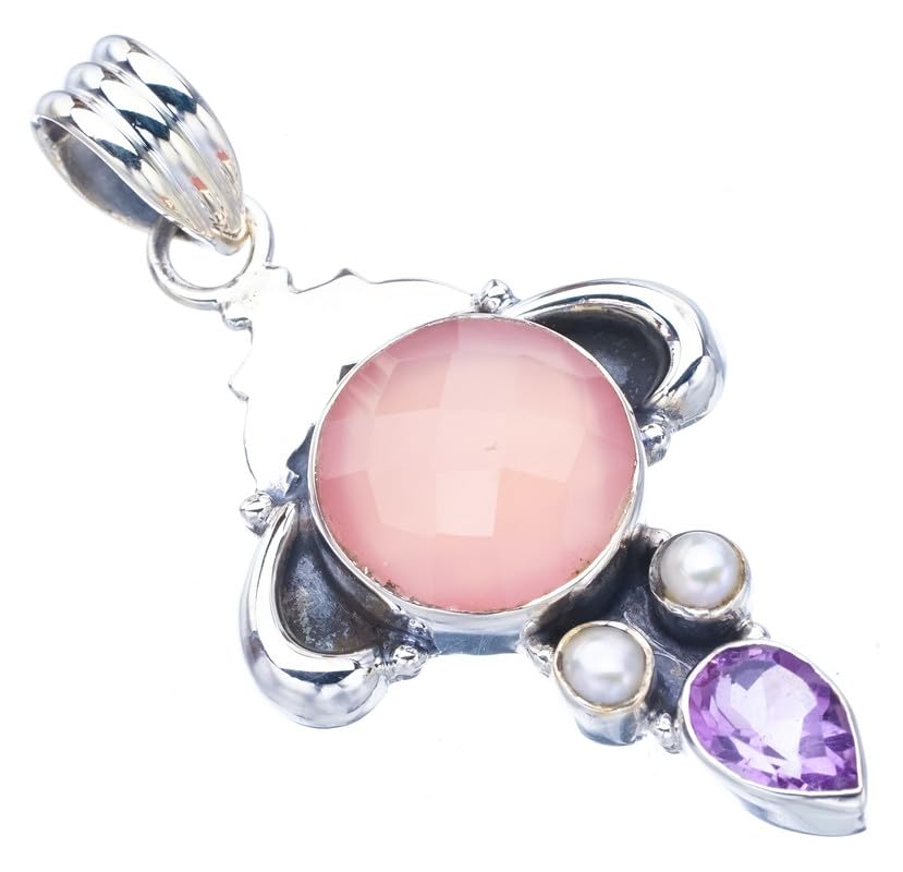 Pendentif quartz rose perle de rivière améthyste argent 925 F5278