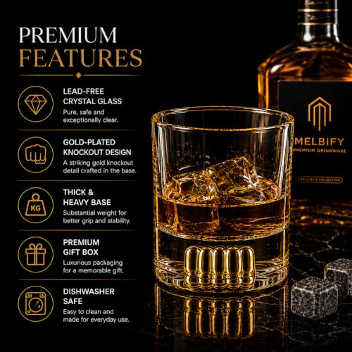 Image of Melbify Boxing Whiskyy Glasses | Set of 2 | 300 ml | Premium Packing | Gift Box| Unique| Big| Broad | Royal | High end| Expensive| Golden Plated Whiskey Glass| Whiskey Glass Gift Set for Boxing Lovers