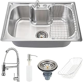 Kit Cuba para Cozinha Carajás em Aço Inox 201 com Acessórios e Torneira Gourmet Misturador Monocomando Munim em Metal Pingoo.casa