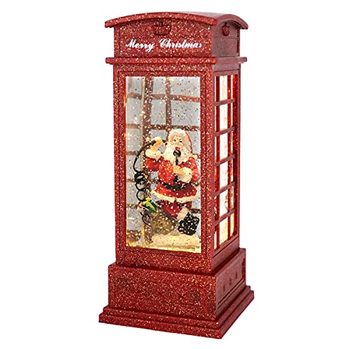 Eldnacele Christmas Snow Globe Lantern Phone Booth, Swirling Water Glittering Battery Operated Festicval Ornament With Timer For Christmas Tabletop Centerpiece Home Decoration(Phone Booth) #TOP5