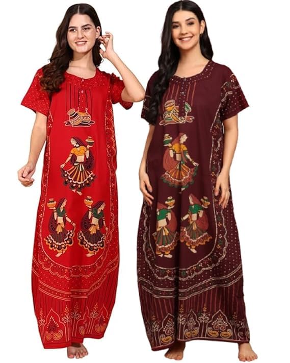 Image of OFEEFAN Women's Cotton Maxi Nightgown with Pockets - Long Soft Sleep Dress, Comfortable Loungewear for Women