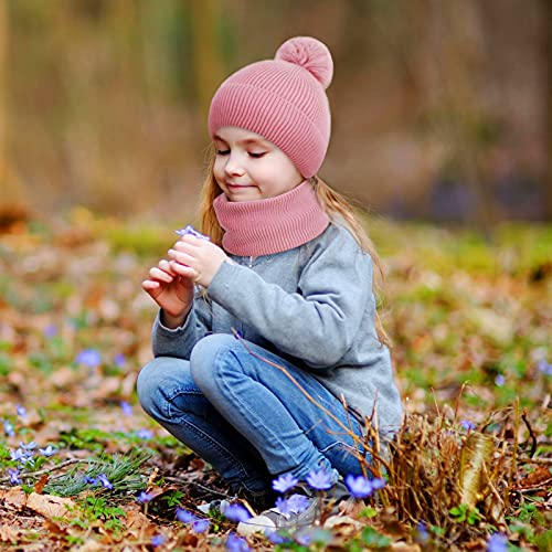 Kids Pom Pom Beanie Boys Girls Faux Fur Ball Warm Lined Knit Kids Winter Hat Set2