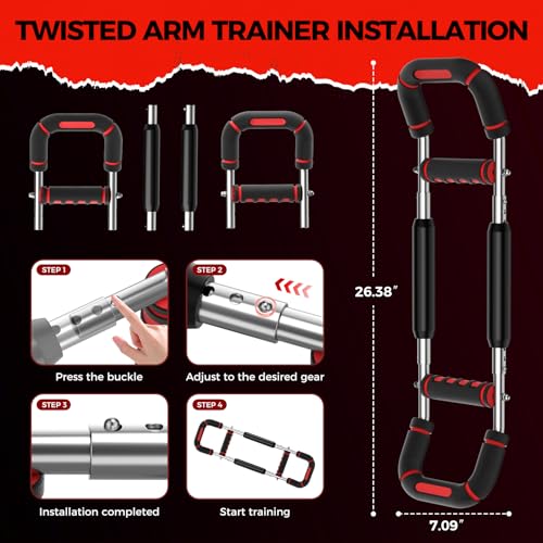RENRUI Twister Arm Trainer, Chest Workout Equipment for Men & Women, Adjustable 5 Resistance Levels (40-130 lbs) Ergonomic Home Gym Strength Trainer with Anti-Slip Handles & Carry Bag (Red&Sliver) by RENRUI - Image 7