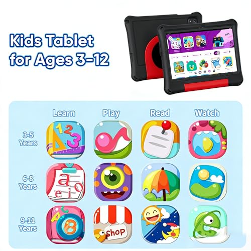 Image of 10 inch Kids Tablet with case, Grey Case | Android 16, 30GB RAM 64GB ROM, 1TB Expandable, Parental Control, 6000mAh Battery, Eye-Care Display