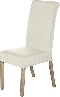 High-Back Chair Covers for Dining Room Chairs – Spandex Stretch, Universal Armless Chair Protective Slipcover, Removable & Washable for Kitchen, Wedding, Party, Banquet & Hotel, Ivory, Pack of 2