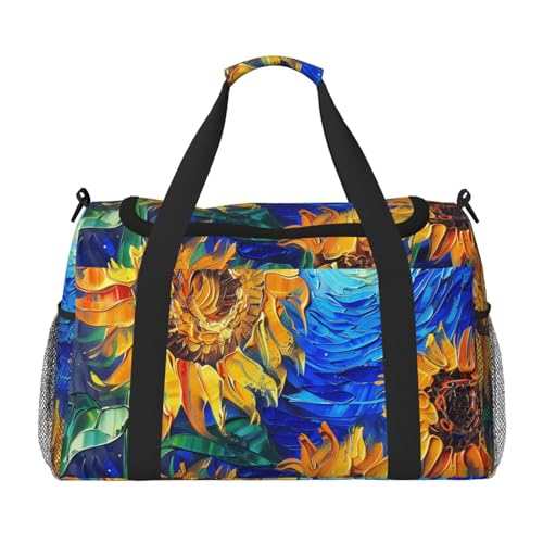 Sky Sunflower Duffle Bag for Travel Starry Night Sports Gym Tote Carry On Bag Large Shoulder Weekend Overnight for Workout