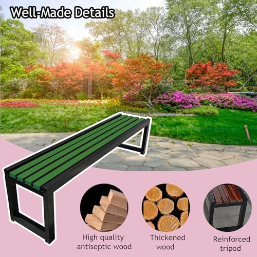 Banco de metal exterior anticorrosión con asiento de madera para jardín 5