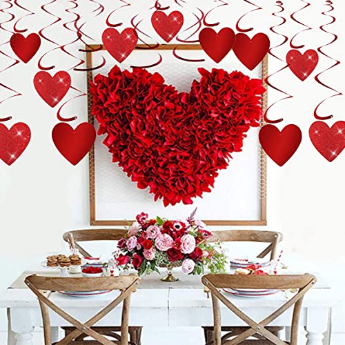 Image of FestikoValentine's Day Hanging Swirl Decorations,32 PCS Glitter Red Love Heart Foil Swirls Ceiling Streamers for Valentine's Day Engagement Wedding Anniversary Birthday Decoration Party Supplies
