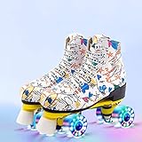 Gets Roller Skates for Women Men PU Leather Classic High-top for Adult Outdoor Skating Light-Up Four-Wheel Roller Skates for Teens and Youth Unisex with Shoes Bag