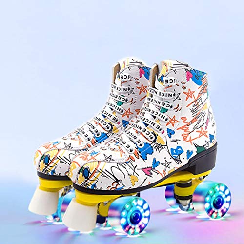 Gets Roller Skates, Classic High-Top For Adult Outdoor Skating Light-Up Four-Wheel Roller Skates For Teens And Youth (Black With Light,7) #TOP3