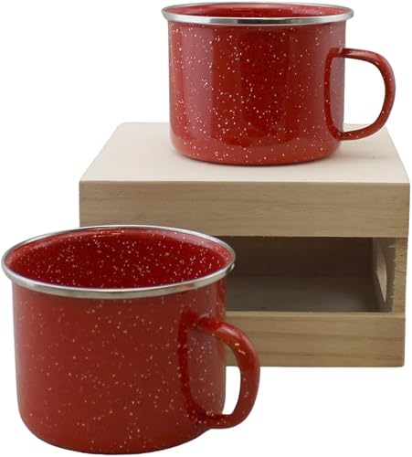 16oz Enamel Mugs 2-Pack - Versatile for Camping, Beach, Travel, Home, and Outdoor Use: Ideal for Hot/Cold Beverages, Soup, and More by Dependable Industries (Red)