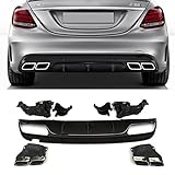 Fandixin W205 Diffuser, ABS Rear Bumper Lip Diffuser with Exhaust Tips for Mercedes Benz C Class W205 4-Door Sedan Sport Edition C43 AMG C450 AMG 4-Door Sedan 2014-2018 Prefacelift