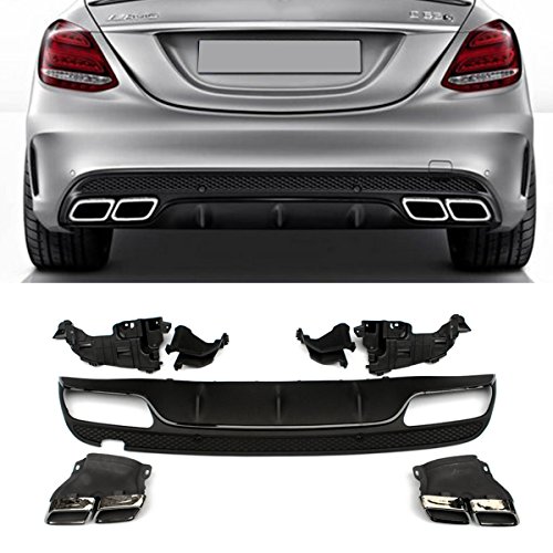 Fandixin W205 Diffuser, ABS Rear Bumper Lip Diffuser with Exhaust Tips for Mercedes Benz C Class W205 4-Door Sedan Sport Edition C43 AMG C450 AMG 4-Door Sedan 2014-2018 Prefacelift