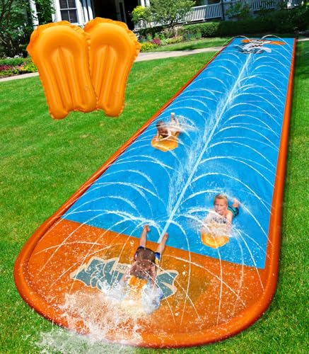 Spring Water Slip and Water Slide, 22ft *2 Lanes Slip Water Slides for Kids Backyards Ages 4-8 8-12...