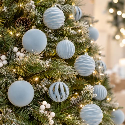 Image of 3.15In Velvet Ornaments for Christmas Tree,12Pcs Christmas Ornaments Set | Dusty Blue Velvet Christmas Ornaments;Christmas Decor;Flocked Shatterproof Christmas Balls;Holiday Christmas Decoration