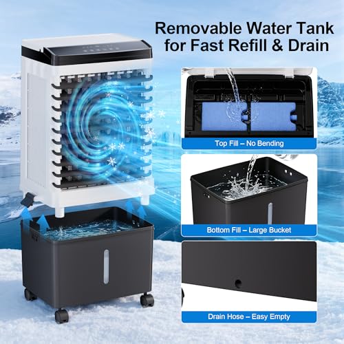 Image of Uthfy 1800CFM Swamp Cooler, 30 inch Evaporative Air Cooler with 5.3 Gal Detachable Water Tank, 120 Oscillation, Remote, 12H Timer, 3 Speeds, Portable Cooling Fan for Bedroom, Home Office, Study, Garage