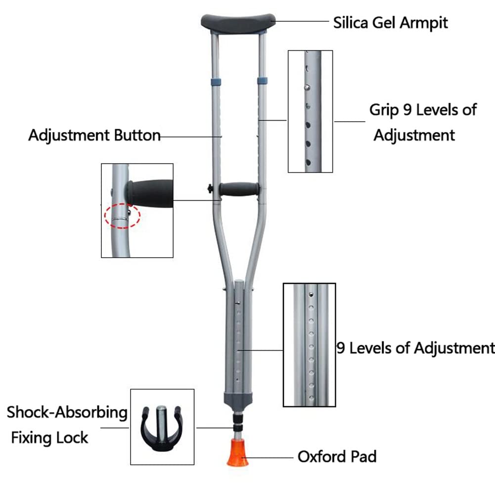 Stampelle per Adulti, stampelle Pieghevoli ascellari (1 Paio), stampelle in Alluminio Leggero per Viaggi o Lavoro, Accessori per la Mobilità Medica per disabili
