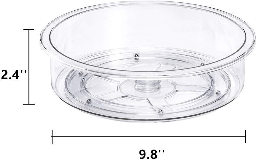 SANNO Lazy Susan Cabinet Organizer, Clear Turntable Food Pantry Storage Container for Kitchen Spice Pantry Fridge Cupboard Organizing-9.8",Set of 2