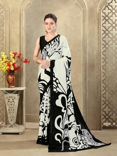 Image of SIRIL Women's Crepe Silk Printed Saree with Unstitched Blouse Piece