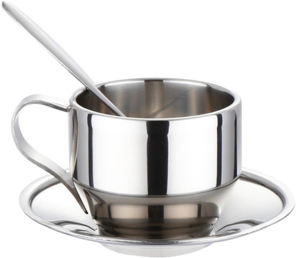 Tea Cup Set with Plate and Spoon 3pcs Stainless Steel