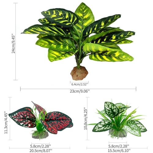 Moonorange Reptile Artificial Plants, Terrarium Plants Decorations Supplies, Aquarium Fish Tank Plant, Amphibian Habitat Hideout Tank Accessories(L Set-3pcs/B) - Thumbnail 2