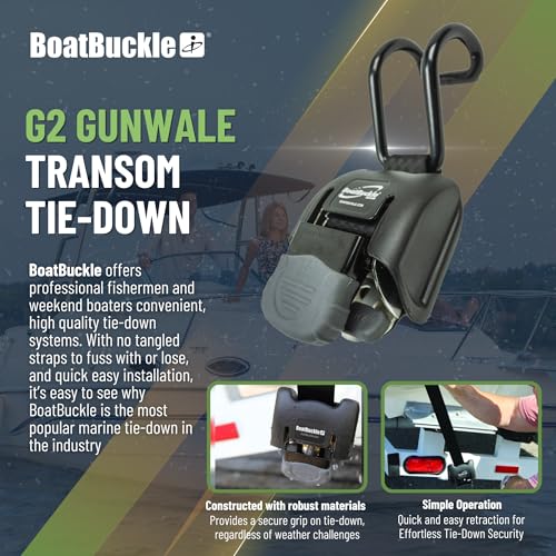 BoatBuckle (F14221EC) G2 Gunwale Transom Tie-Down 2 x 38 Inches with Vinyl-Coated Double J-Hook, 2500lbs Break Strength, 2-Pack - Thumbnail 2