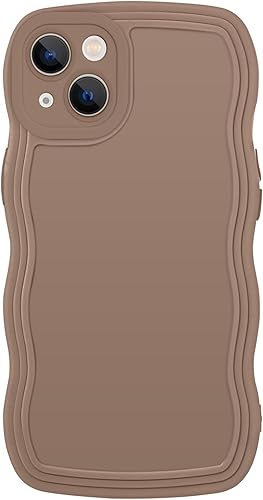 Miniatura 6 de YINLAI Funda diseñada para iPhone 13, funda protectora de goma de gel de silicona suave marrón, bonita forma de marco de onda rizada, delgada, de