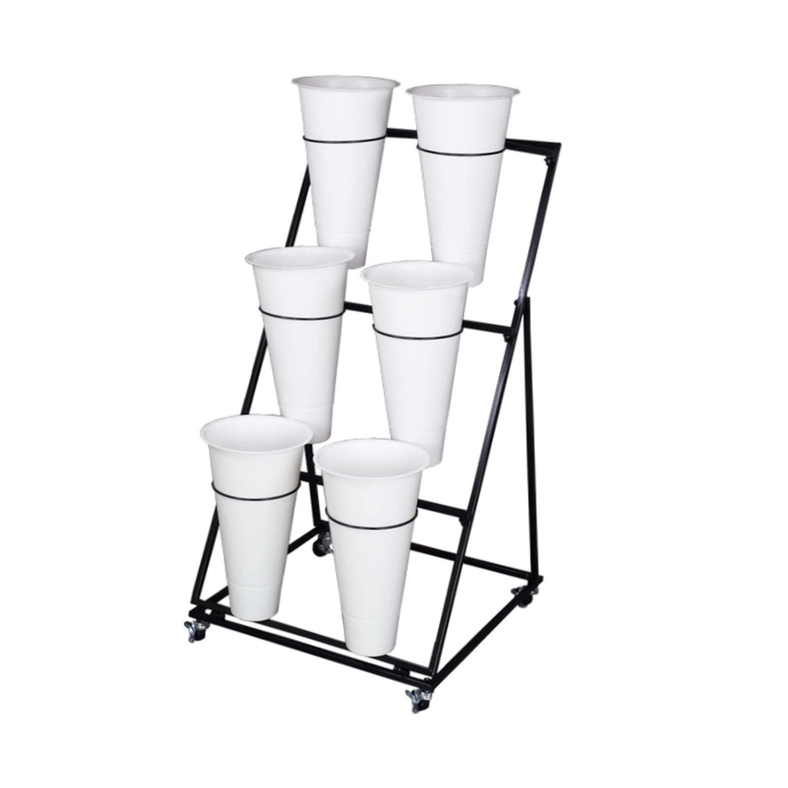 XBTGS Flower display stand - indoor plant stand, heavy-duty mobile metal plant stand with wheels and bucket, home flower pot stand, wrought iron flower cart with whee,White-6 Bucket