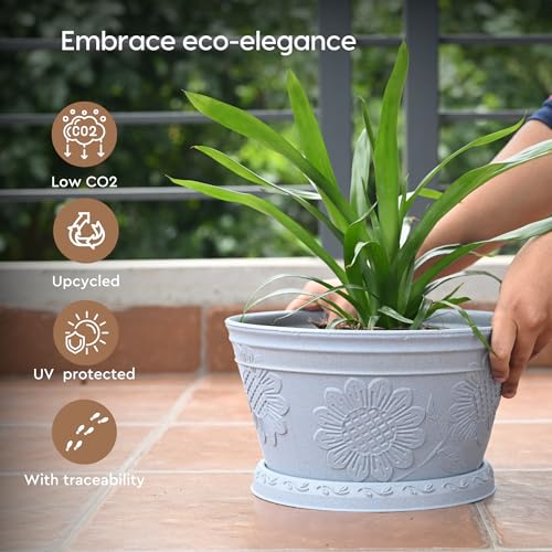 Image of Eha Earth Friendly Nile Planter 9.5 inch Planters for Home Decor| Bamboo Based Plant Pot | Pack of 2 | UV Protected Pot for Plant | Flower Pot for Living Room, for Outdoor and Indoor | Azure