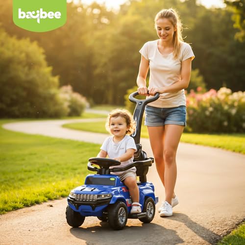 Image of Baybee Speedy Pro Baby Ride on Car for Kids with Parental Handle | Portable Kids Car with LED Lights, Music, Backrest & Basket | Toy Rideons Jeep | Toddler Push Baby Cars for 1 to 3 Years (Blue)