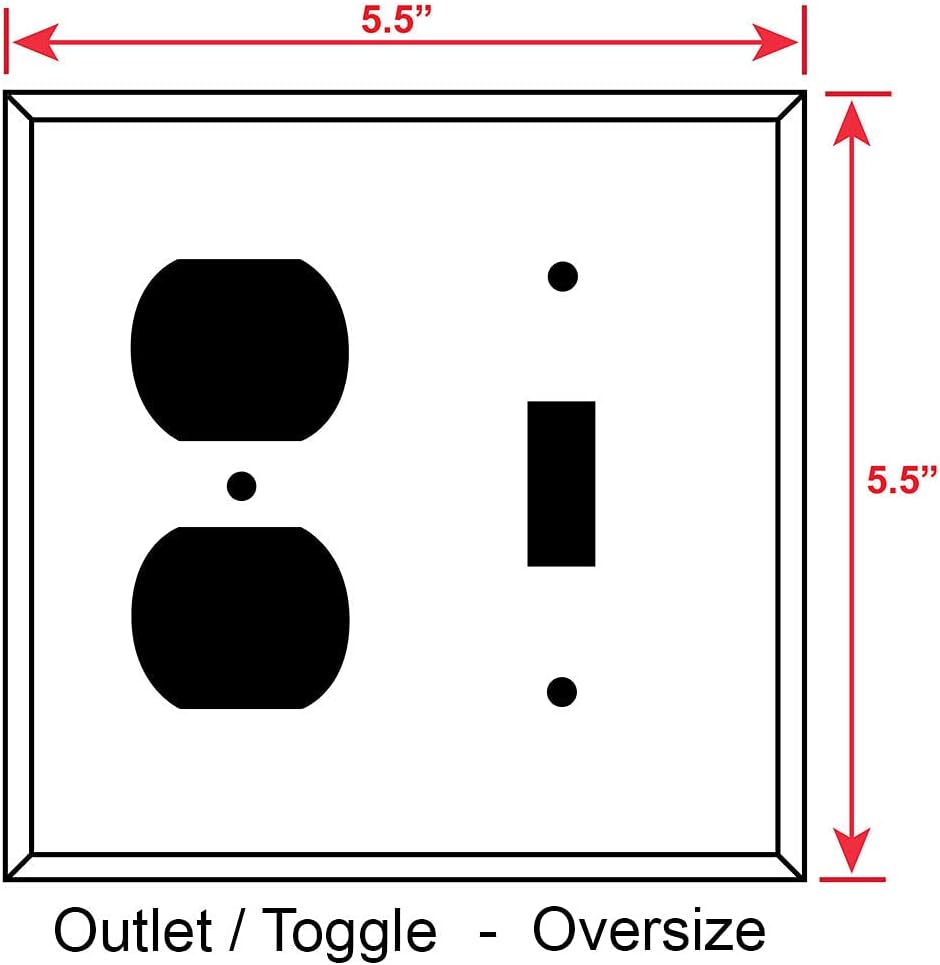 OVERSIZED 2 Gang Combination Metal Wall Plate - (1) Duplex Outlet with (1) Toggle Style Combo Jumbo Light Switch Plate Cover, Stainless Steel Painted Black - UL Listed, 5.5" x 5.5" - Made in USA