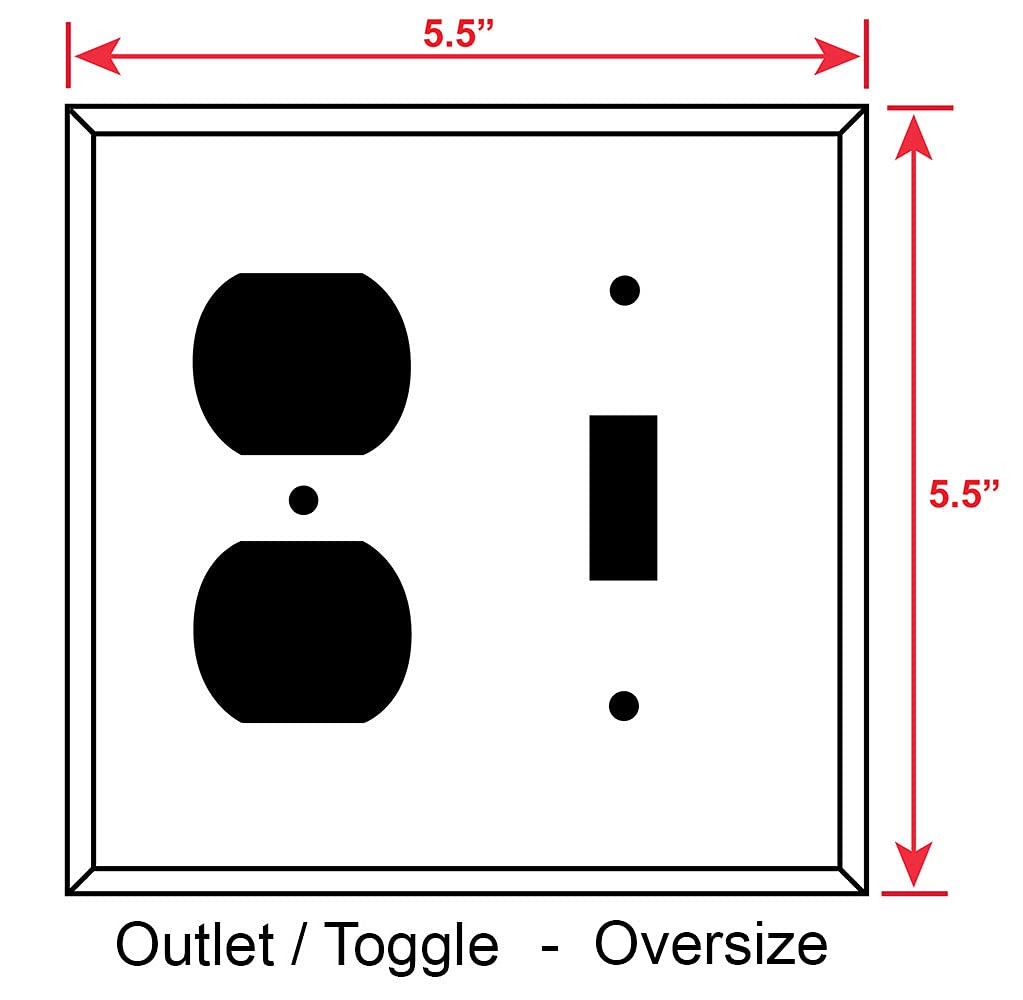 Placa de pared de acero inoxidable combinada de 2 bandas de gran tamaño, (1) toma de receptáculo dúplex con (1) cubierta de placa de interruptor de luz de metal con combinación de palanca, acabado