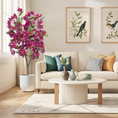 Garveehome Bougainvillea Artificial Tree, 4ft Tall Plastic Potted Artificial Flower Trees Bougainvillea Plant for Photography Atmosphere Decor Home Office Decor Housewarming Gift