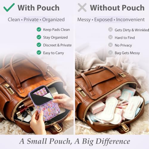 Image of KJQJLY 2 Pack Portable Tampon Organizer Bag Tampon Holder & Storage Case with Zipper for Travel, Discreet Period Bag for Purse, Waterproof Feminine Products Pouch for Women (Wildflower Lavender)