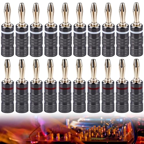 Vegena 20 Pièces Fiche Banane, Fiches Bananes Plaquées, 4mm Banane Connecteur, Connecteurs Banane Pour Câble Enceinte Câble De Haut-Parleur Amplificateur...